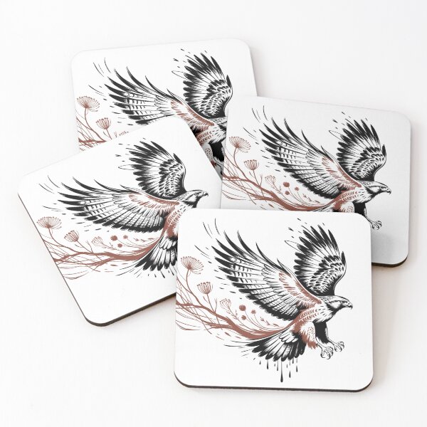 Item preview, Wild Ascent – Hawk in Flight with Botanical Branch & Ink Drip Art designed and sold by  InkVeil.