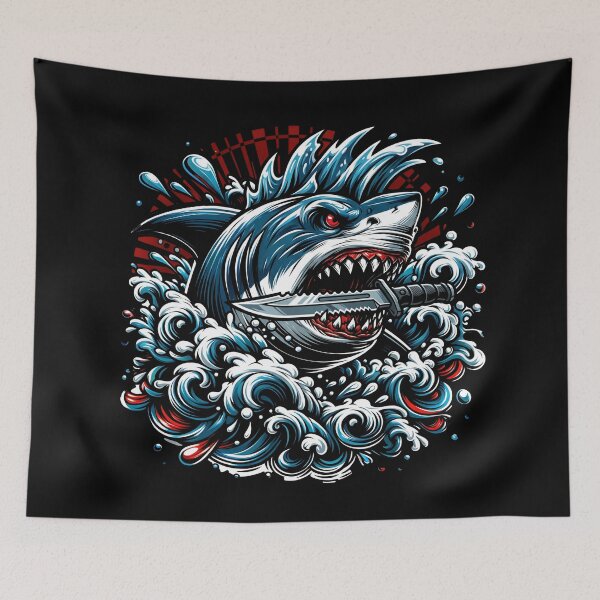 Item preview, Punk Shark Warrior – Aggressive Ocean Predator Illustration designed and sold by onlin3boutiqu3.