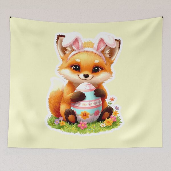 Item preview, Easter Fox with Bunny Ears Holding Egg – Spring Animal Illustration designed and sold by Aileen404.