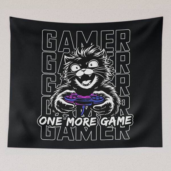 Item preview, One More Game Gamer Cat Funny Gaming Meme Video Game Addict Cat Lover Gaming Humor Design designed and sold by MonNoir.