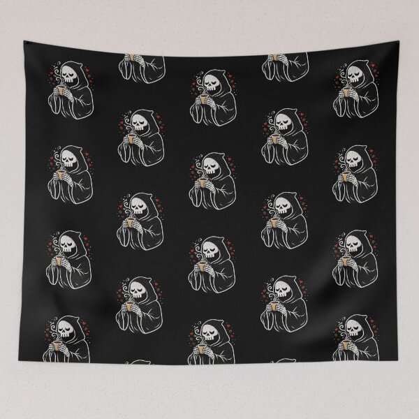 Item preview, Grim Reaper Coffee Barista Cute Gothic Cozy Embroidery Design designed and sold by ColorSplash123.