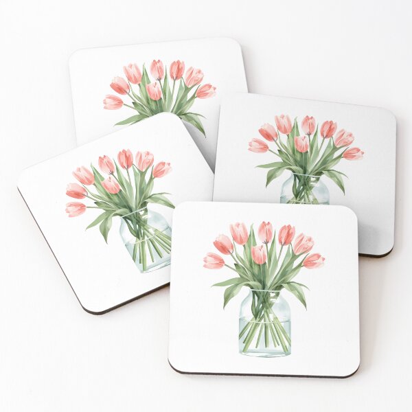 Item preview, Pink tulips bouquet in jar watercolor designed and sold by uunaa.