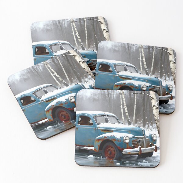 Item preview, Old Vintage Blue Rusted Car in Winter Forest with Snow designed and sold by Gabi.Media.