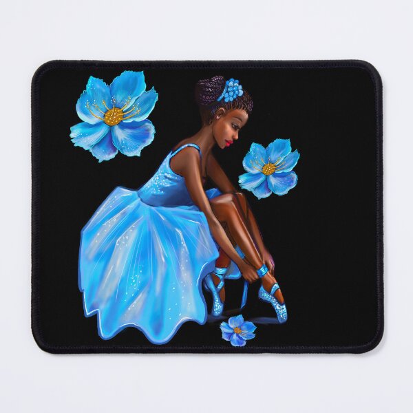 Item preview, Dance - Brown Ballet Dancer and teacher gifts. African American Ballerina with blue flowers designed and sold by Artonmytee.