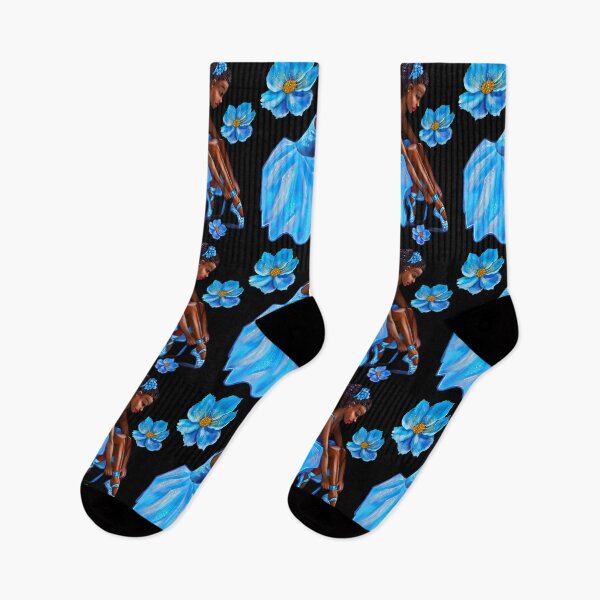 Item preview, Dance - Brown Ballet Dancer and teacher gifts. African American Ballerina with blue flowers designed and sold by Artonmytee.