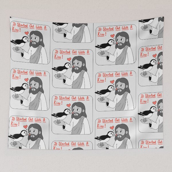 Item preview, Cute puffin kissing jesus cartoon  designed and sold by Blupunk.