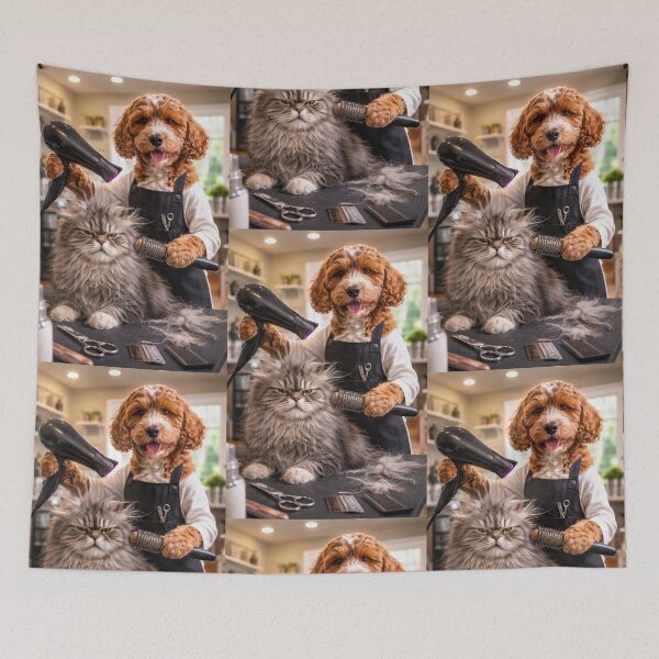 Item preview, Cockapoo Hairdresser Grooming a Cat designed and sold by Paul Thompson Photography.