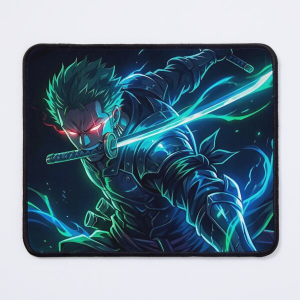 Item preview, Zoro - Dark Neon Swordsman – Triple Blade Anime Warrior with Electric Aura designed and sold by Dyan4.