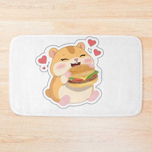 Item preview, Cute Hamster Eating Burger Sticker – Kawaii Food Lover Hamster with Hearts designed and sold by pn_terest.