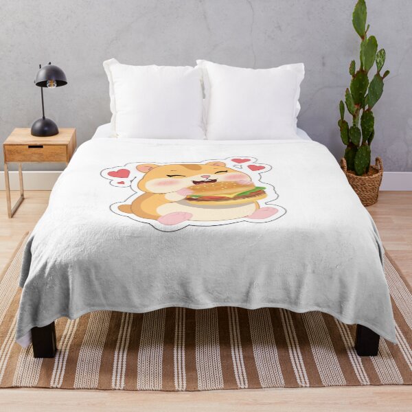 Item preview, Cute Hamster Eating Burger Sticker – Kawaii Food Lover Hamster with Hearts designed and sold by pn_terest.