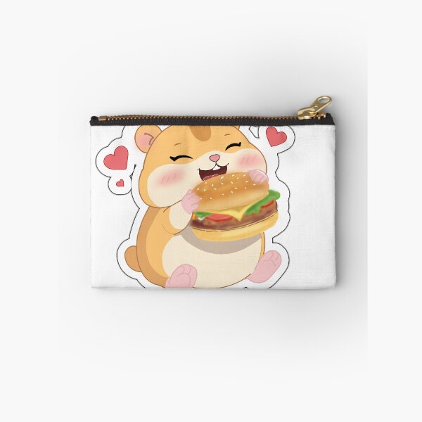 Item preview, Cute Hamster Eating Burger Sticker – Kawaii Food Lover Hamster with Hearts designed and sold by pn_terest.