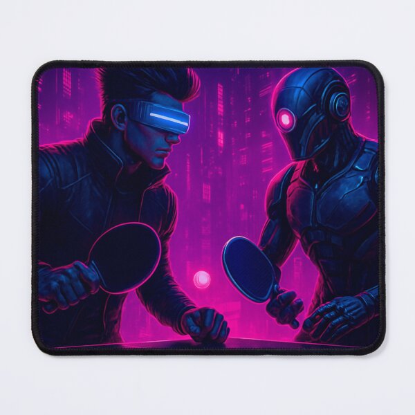 Item preview, Cyberpunk Table Tennis Duel - Neon Sci-Fi Ping Pong vs Robot T-Shirt designed and sold by OhMyPingCo.