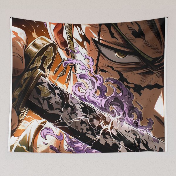 Item preview, Zoro - Blazing Blade Warrior – Dark Anime Swordsman with Fiery Katana Close-Up designed and sold by Dyan4.
