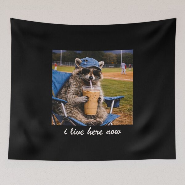 Item preview, Racoon Meme I Live Here Now Baseball , Tis The Season, Sport Lover designed and sold by vintagearttee.