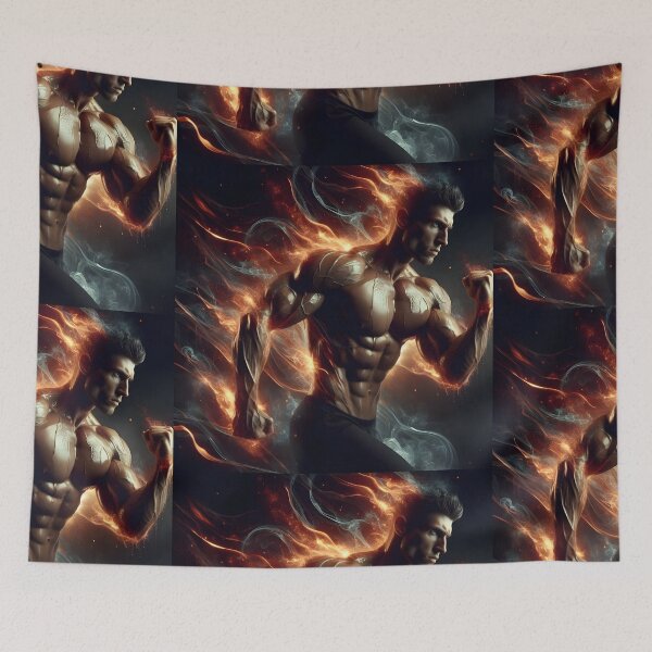 Item preview, Volcanic Muscle Power: Flaming Bodybuilder Fire Warrior designed and sold by MouradStudio.