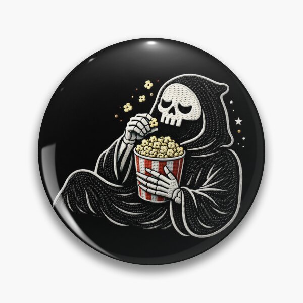 Item preview, Grim Reaper Popcorn Movie Mode Chill Gothic Embroidery Design designed and sold by ColorSplash123.