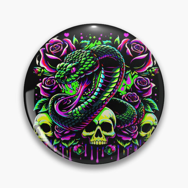 Artikelvorschau, Neon-Giftschlange – Gothic-Illustration mit Totenkopf und Rosen entworfen und verkauft von onlin3boutiqu3.