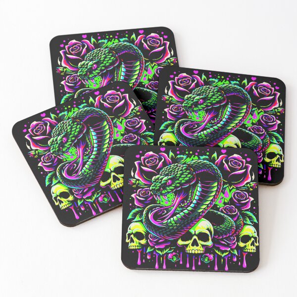 Item preview, Neon Venom Snake – Skull & Roses Gothic Illustration designed and sold by onlin3boutiqu3.