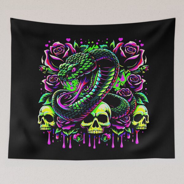 Item preview, Neon Venom Snake – Skull & Roses Gothic Illustration designed and sold by onlin3boutiqu3.