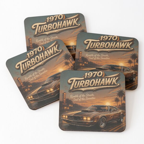 Item preview, 1970 Turbohawk Vintage Muscle Car Sunset Illustration designed and sold by EdaAlydn.
