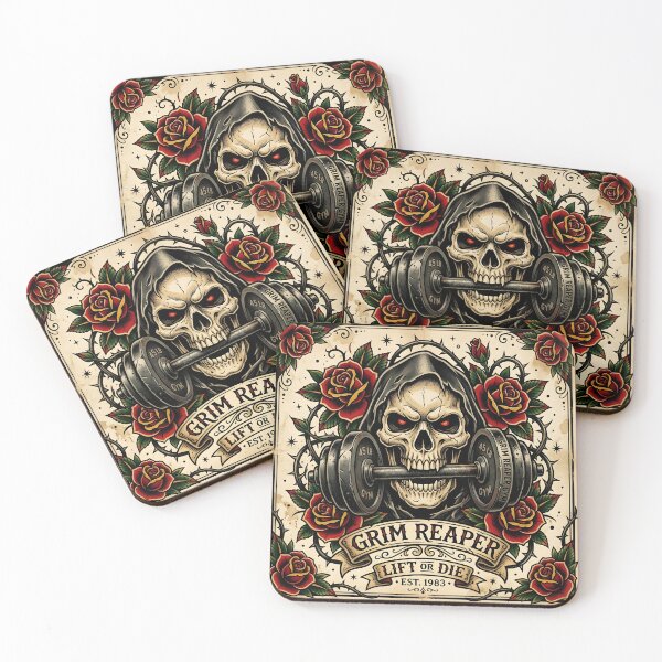 Item preview, Grim Reaper Gym Lift or Die Traditional Tattoo Skull designed and sold by MouradStudio.