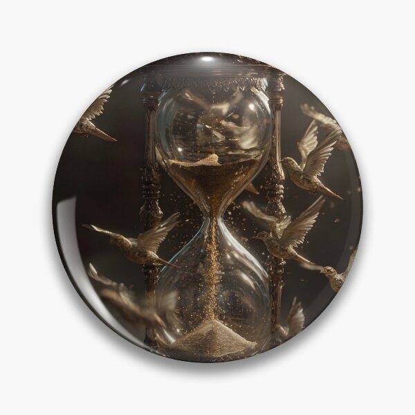 Item preview, Time Flies Vintage Golden Hourglass with Doves Surreal Art designed and sold by MouradStudio.