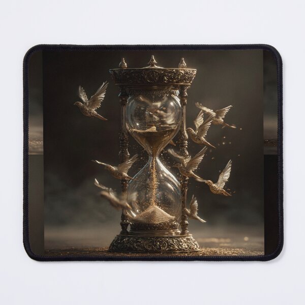 Item preview, Time Flies Vintage Golden Hourglass with Doves Surreal Art designed and sold by MouradStudio.
