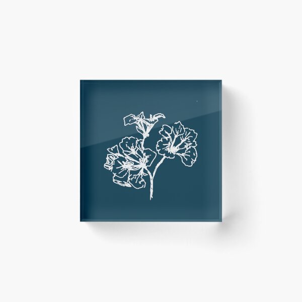 Item preview, Flowers, Line Drawing Symmetric Minimalist Aesthetic Natural Design Midnight Blue designed and sold by SWSandraWechner.