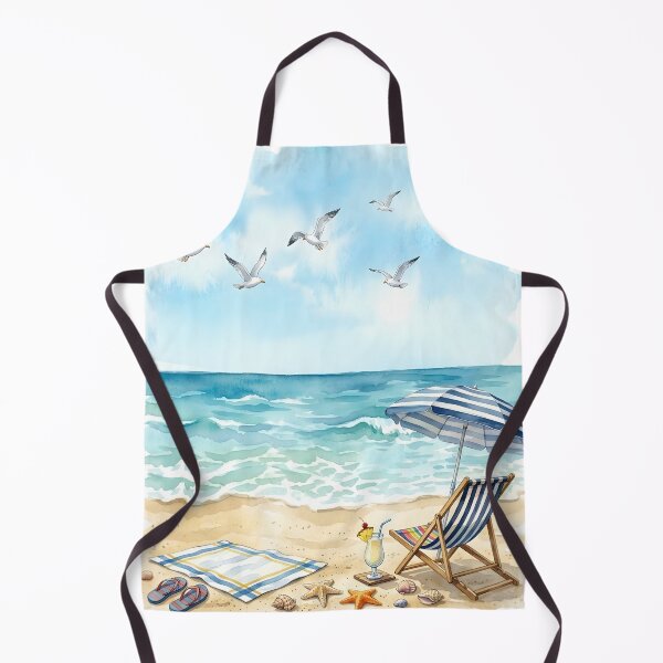 Item preview, Watercolor Beach Scene with Lounge Chair, Umbrella, and Tropical Cocktail - Coastal Summer Aesthetic designed and sold by VibranPalette.