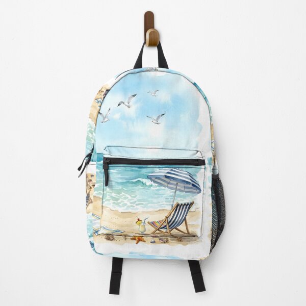 Item preview, Watercolor Beach Scene with Lounge Chair, Umbrella, and Tropical Cocktail - Coastal Summer Aesthetic designed and sold by VibranPalette.