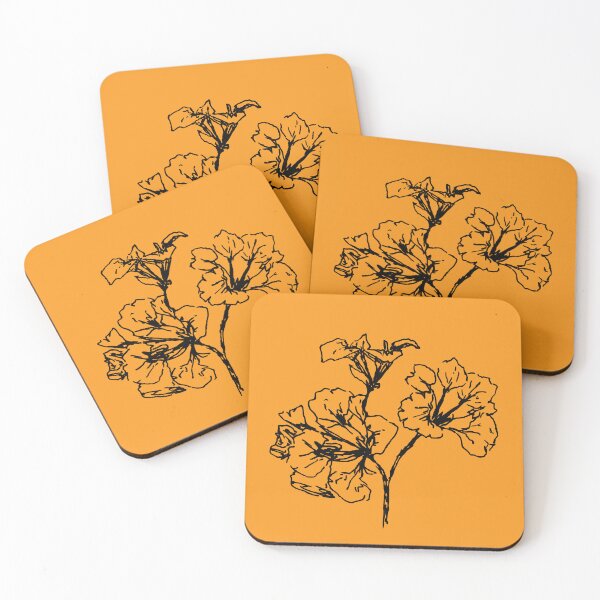 Item preview, Flowers, Line Drawing Symmetric Minimalist Aesthetic Natural Design Yellow Mustard designed and sold by SWSandraWechner.