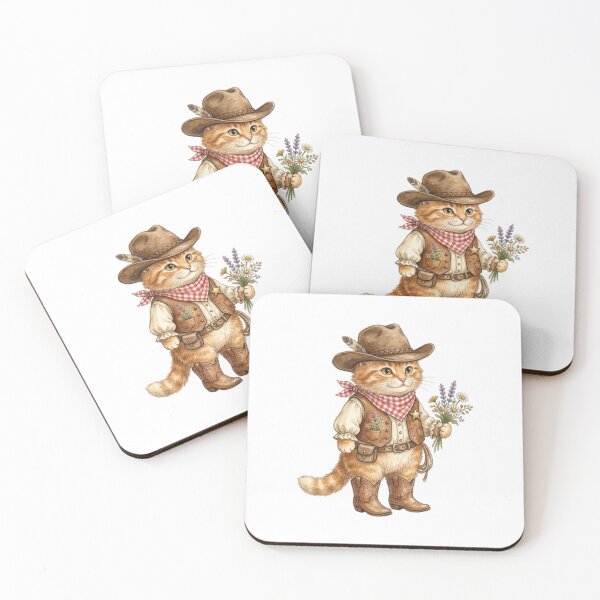 Item preview,  Western Cowboy Cat with Wildflowers Hat and Boots designed and sold by SOUFIANE1991.