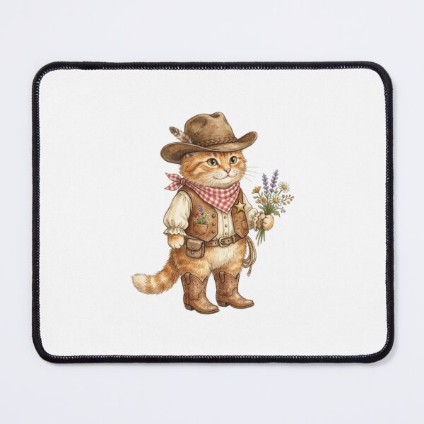 Item preview, Western Cowboy Cat with Wildflowers Hat and Boots designed and sold by SOUFIANE1991.