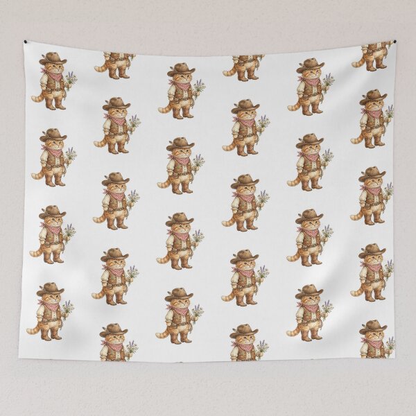 Item preview,  Western Cowboy Cat with Wildflowers Hat and Boots designed and sold by SOUFIANE1991.