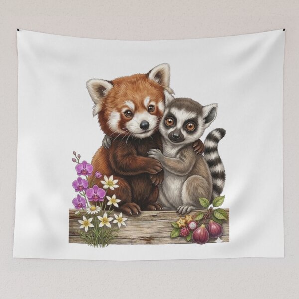 Item preview, Exotic Duo: Red Panda and Lemur Embracing designed and sold by CHRIST5000.