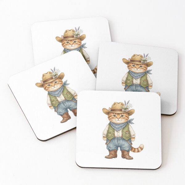 Item preview, Western Cowboy Cat with Wildflowers Hat and Boots designed and sold by SOUFIANE1991.