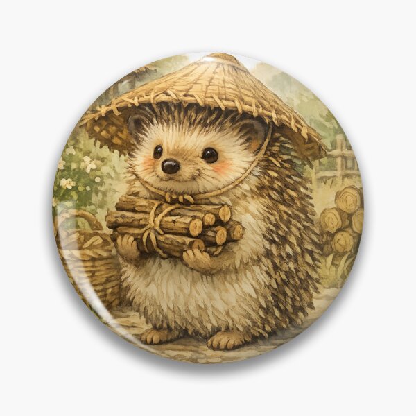Artikelvorschau, Igel trägt Brennholz Japanisches Dorf Cottagecore Aquarellkunst entworfen und verkauft von Nami Print.