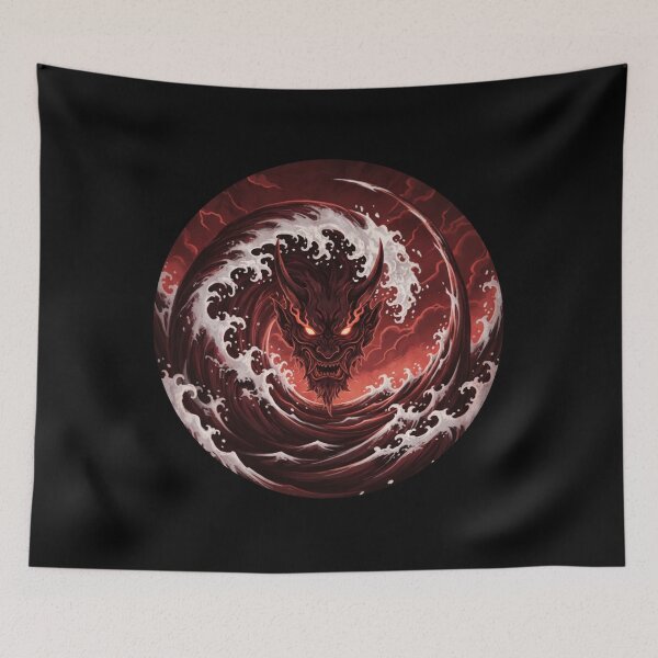 Item preview, Japanese Oni Wave – Red Demon Ocean Circle Art designed and sold by LavinyArt.