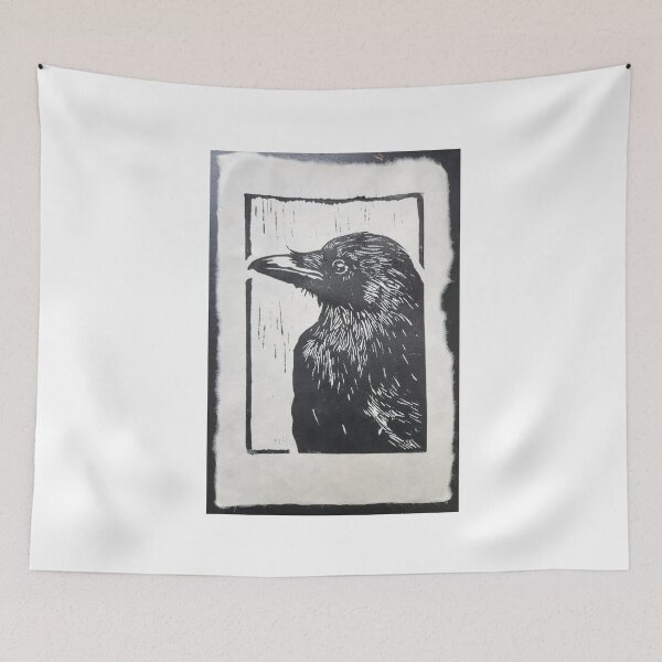Item preview, Minimal Raven Block Print Gothic Art designed and sold by GraveyardGlam.
