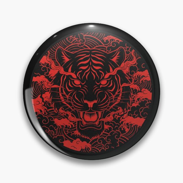Item preview, Japanese Tiger Oni – Red Black Circle Tattoo Style Beast designed and sold by LavinyArt.
