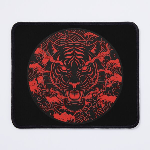 Item preview, Japanese Tiger Oni – Red Black Circle Tattoo Style Beast designed and sold by LavinyArt.