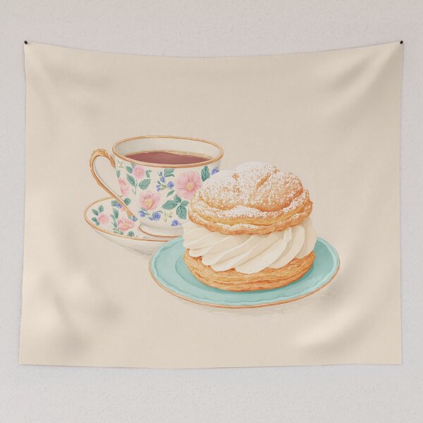 Item preview,  Kawaii Coffee and Semla Fika Cute Scandinavian Art designed and sold by BobaBunny76.