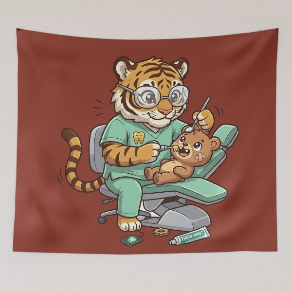 Item preview, Kawaii Tiger Dentist - Adorable Pediatric Dental Clinic Anime Mascot Art designed and sold by WalterAdd.