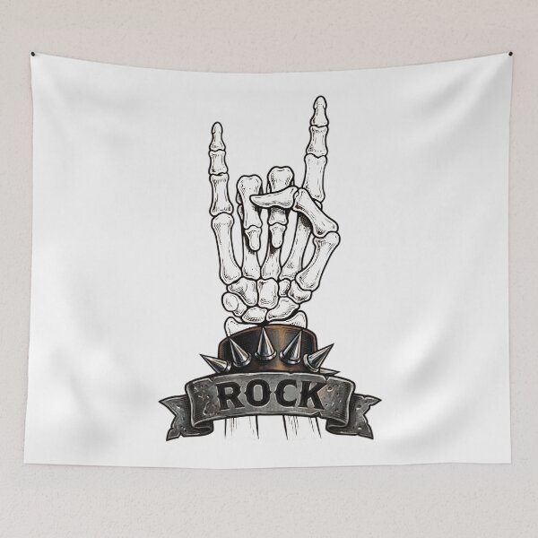 Item preview, Rock On Skeleton Hand - Rocker Horns with Spiked Wristband and Banner designed and sold by Skully-Studio.