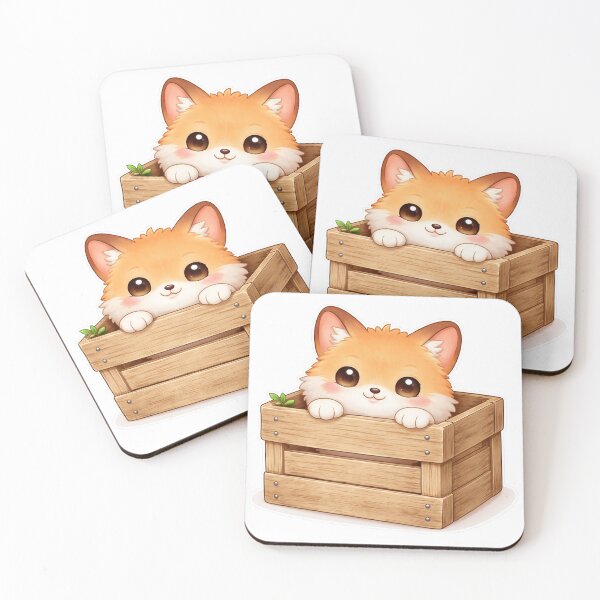 Item preview, Cute Fox Peeking from Wooden Crate Kawaii Design designed and sold by Sadia  Jannat.