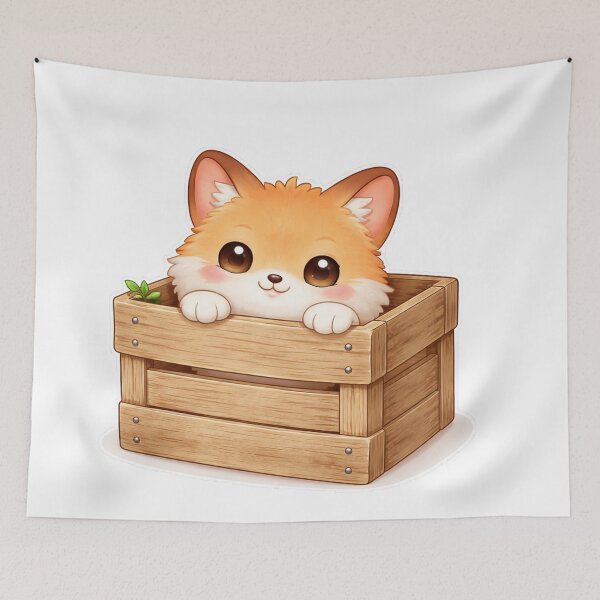 Item preview, Cute Fox Peeking from Wooden Crate Kawaii Design designed and sold by Sadia  Jannat.
