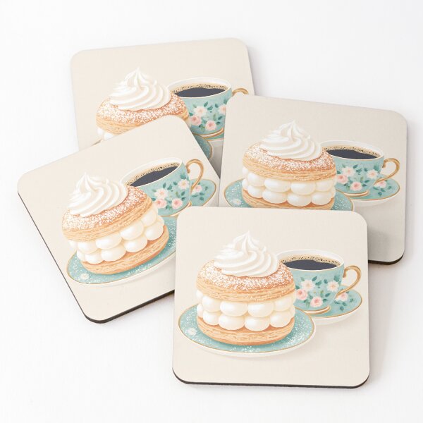 Item preview,  Kawaii Coffee and Semla Fika Cute Scandinavian Art designed and sold by BobaBunny76.