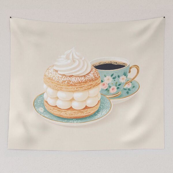 Item preview,  Kawaii Coffee and Semla Fika Cute Scandinavian Art designed and sold by BobaBunny76.