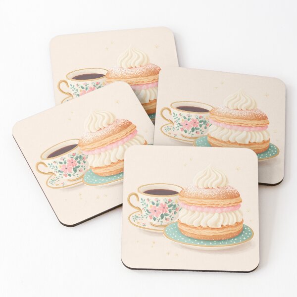 Item preview,  Kawaii Coffee and Semla Fika Cute Scandinavian Art designed and sold by BobaBunny76.
