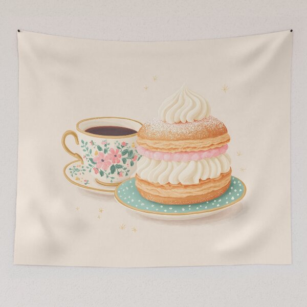 Item preview,  Kawaii Coffee and Semla Fika Cute Scandinavian Art designed and sold by BobaBunny76.